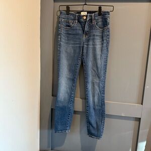 J. crew 8 inch toothpick jeans, medium wash.